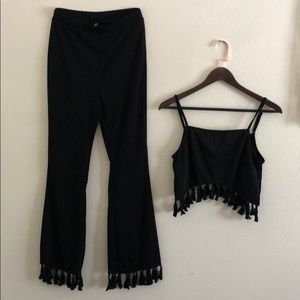 2 piece set, fringe crop top and pants